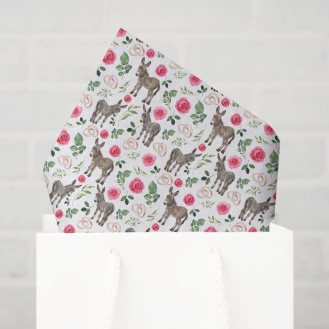 Papel De Seda Rustic Donkey Floral Pink Tissue Paper (Sacola de presentes)