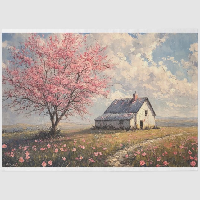Papel De Seda Rustic Farmstead com Decoupage de Árvore Flor (Frente )