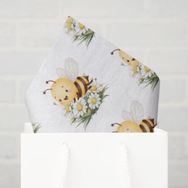 Papel De Seda Rustic Floral Daisy Oh Babee Honey Bee Baby Shower (Sacola de presentes)