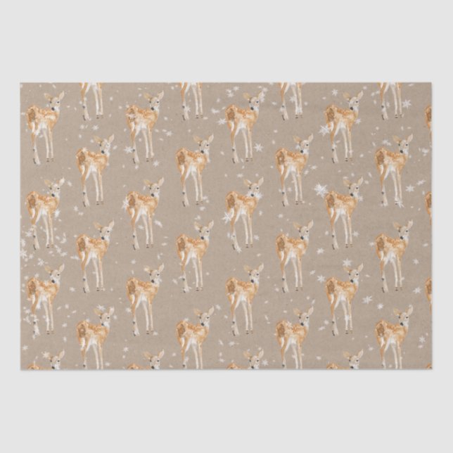 Papel De Seda Rustic Kraft Elegant Snowy Winter Animal Deer (Frente )