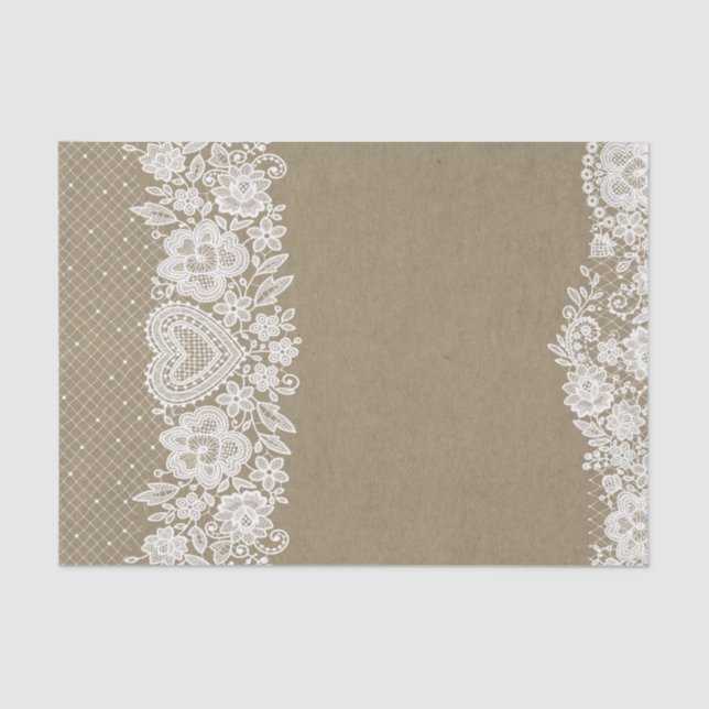 Papel De Seda Rustic Kraft & Lace Farmhouse Chic (Frente )