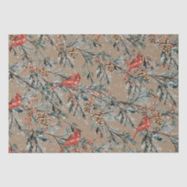 Papel De Seda Rustic Kraft Red Cardinal Juniper Branches Berries