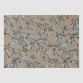 Papel De Seda Rustic Kraft Snowy Blue Juniper Branches & Cones