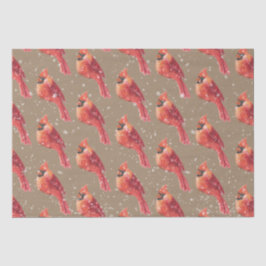 Papel De Seda Rustic Kraft Snowy Christmas Red Cardinal Bird