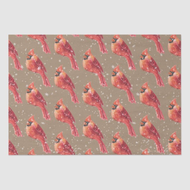 Papel De Seda Rustic Kraft Snowy Christmas Red Cardinal Bird (Frente )