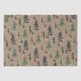 Papel De Seda Rustic Kraft Winter Woodland Snowy Spruce & Stags