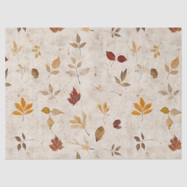 Papel De Seda Rustic Pressed Leaves Pattern –Autumn Botanical 10 (Frente )