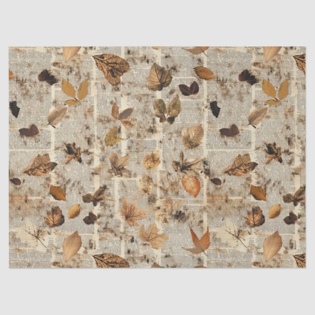 Papel De Seda Rustic Pressed Leaves Pattern –Autumn Botanical 16 (Frente )
