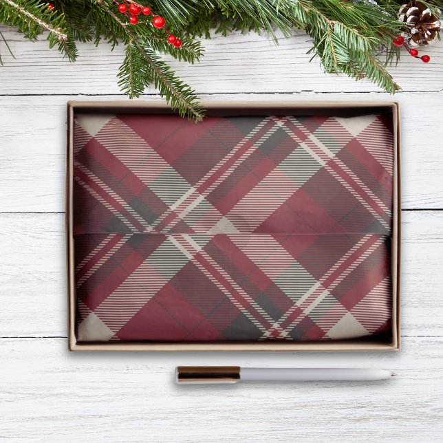 Papel De Seda Rustic Red and Green Tartan Plaid Christmas (Criador carregado)