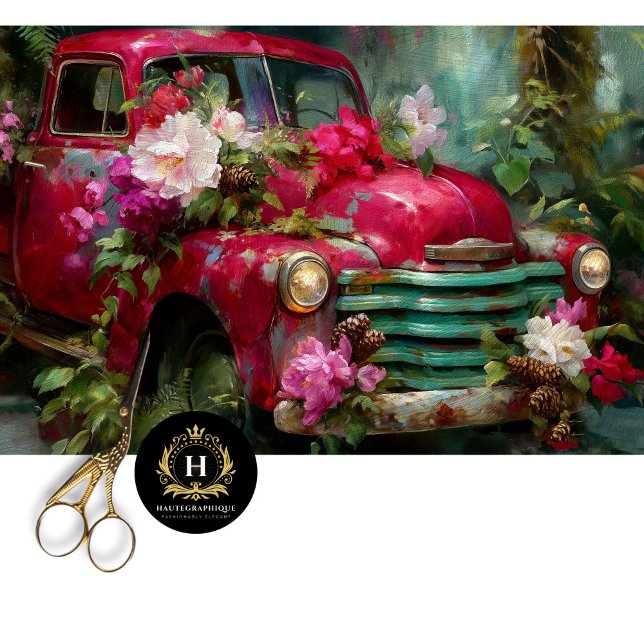 Papel De Seda Rustic Red Floral Truck Decoupage (Criador carregado)