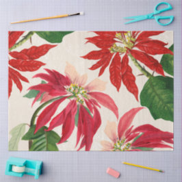 Papel De Seda Rustic Red Watercolor Poinsettia Floral Greenery