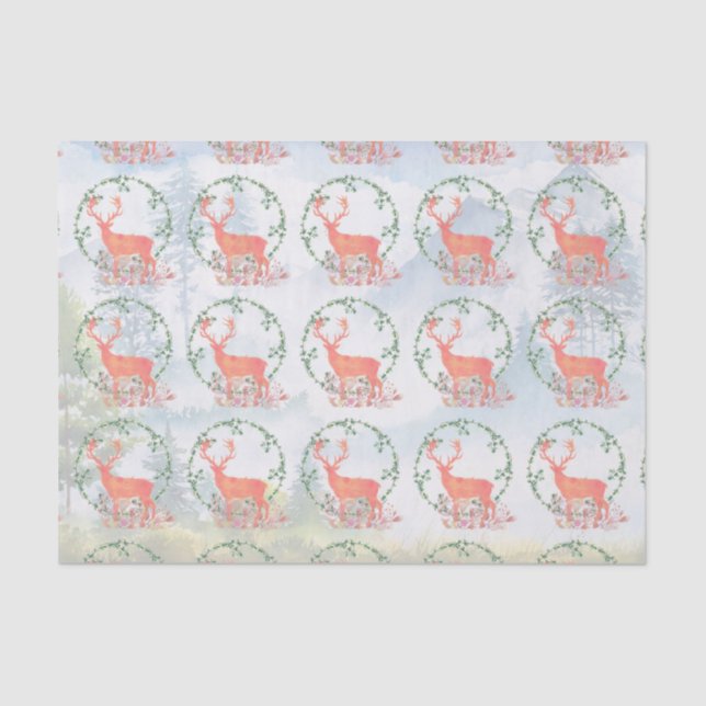 Papel De Seda Rustic Reindeer Boho Watercolor (Frente )