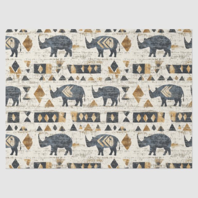 Papel De Seda Rustic Rhino Tribal Pattern (1) (Frente )