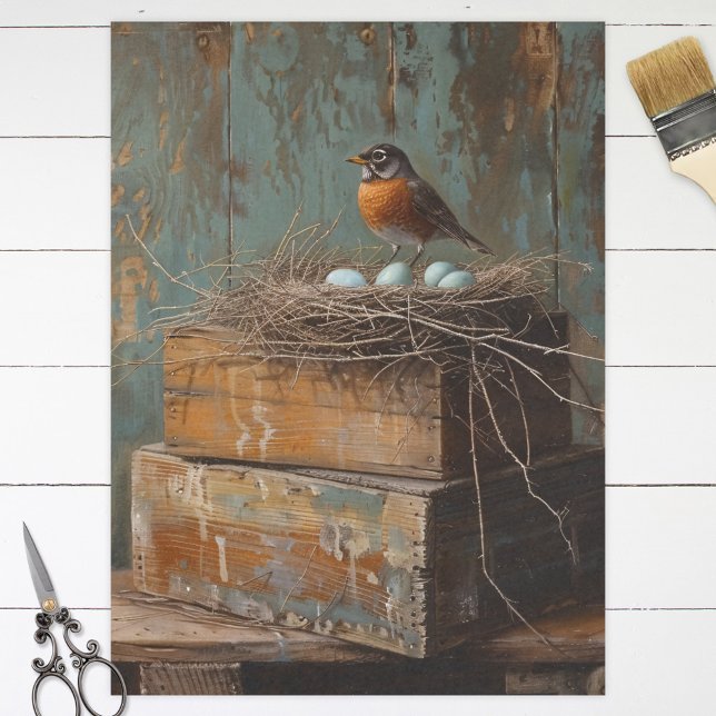 Papel De Seda Rustic Robin and Nest Decoupage (Criador carregado)