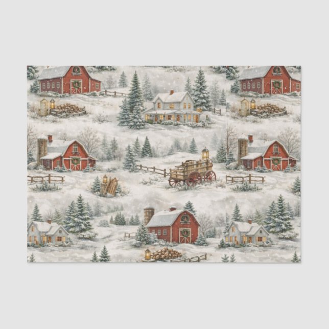Papel De Seda Rustic Snow Covered Farmhouse Winter Pattern (Frente )