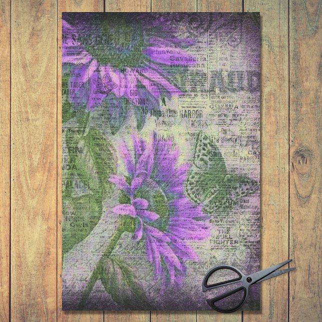 Papel De Seda Rustic Sunflower Butterfly Plum Ephemera Decoupage (Criador carregado)