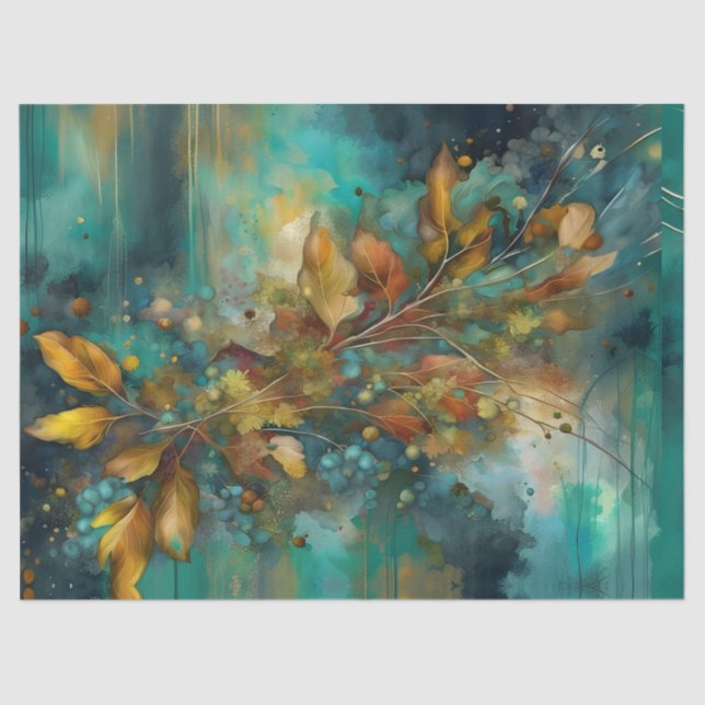 Papel De Seda Rustic Teal Autumn Sprig deixa floral (Frente )