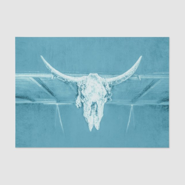 Papel De Seda Rustic Teal Blue Girly Western Bull Crânio (Frente )