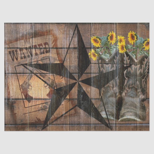 Papel De Seda Rustic Texas Star Western Pistola Boots (Frente )