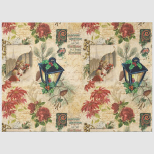 Papel De Seda Rustic Vintage Dourada Ephemera de Natal Floral