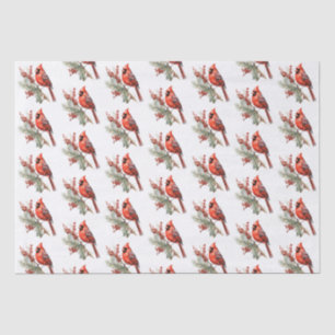 Papel De Seda Rustic Watercolor Winter Cardinal Holly Branch