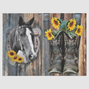 Papel De Seda Rustic Western Horse Cowboy Botas Sunflower