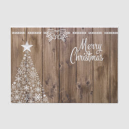 Papel De Seda Rustic Wooden Pattern Merry Christmas Snowflake
