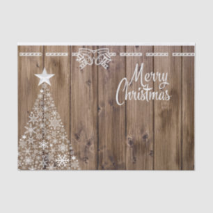 Papel De Seda Rustic Wooden Pattern Merry Christmas Snowflake