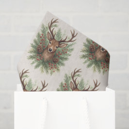 Papel De Seda Rustic Woodland Deer Head with Winter Foliage -