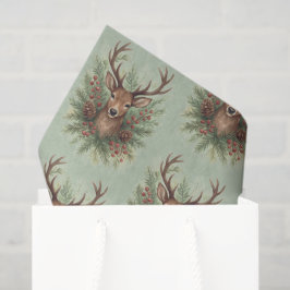 Papel De Seda Rustic Woodland Deer Head with Winter Foliage -