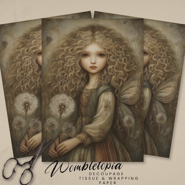 Papel De Seda Rustic Woodland Fairy with Dandelions Fantasy Art (Criador carregado)