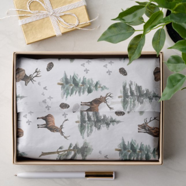 Papel De Seda Rustic Woodland Forest Deer/Buck Christmas  (Presente)