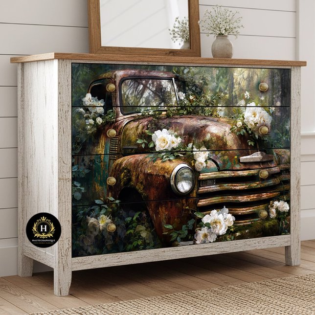Papel De Seda Rustic Woodland Rose Truck Decoupage (Criador carregado)