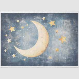 Papel De Seda Rústica Lua e Estrelas - Decoupage de Arte de Enfe
