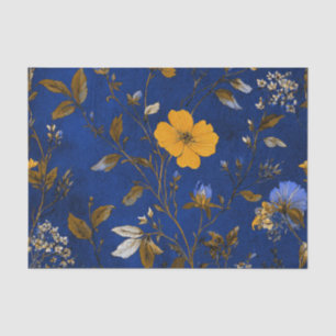 Papel De Seda Rústico Azul Marinho Ousado Vintage Boho Floral