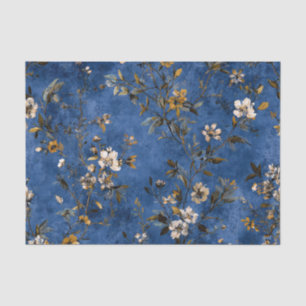Papel De Seda Rústico Azul Marinho Ousado Vintage Boho Floral