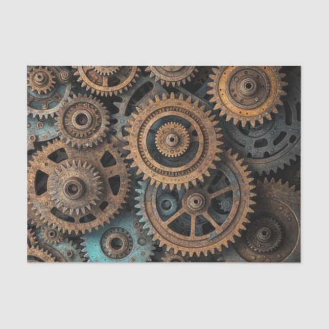 Papel De Seda Rusty Patina Gears - Decoupage Steampunk (Frente )