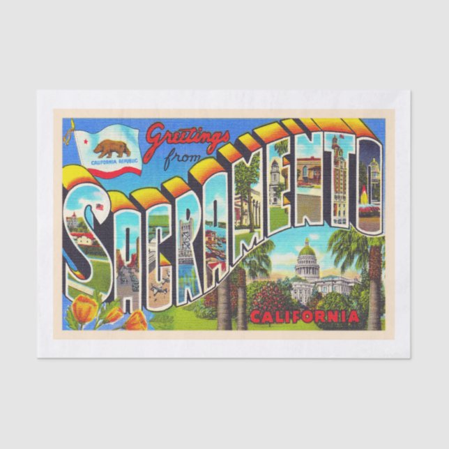 Papel De Seda Sacramento California CA Large Letter Postcard (Frente )