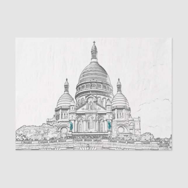Papel De Seda Sacre Coeur Basilica em Montmartre Hill, Paris (Frente )