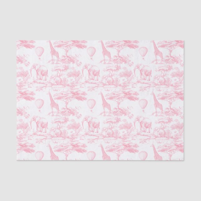 Papel De Seda Safari Animais Rosa Toile de Jouy (Frente )