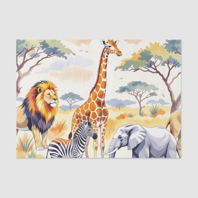 Papel De Seda Safari Animals Seamless Pattern Savanna Scene (Frente )