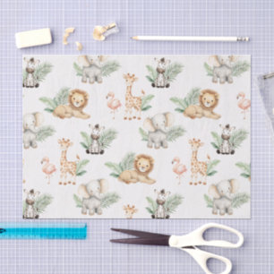 Papel De Seda Safari Elefante Girafa Zebra Flamingo Leão Animal
