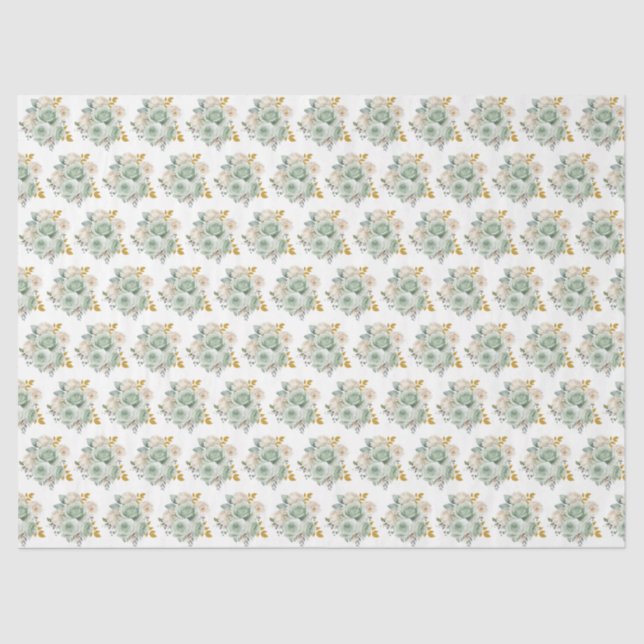 Papel De Seda Sage Green and Gold Elegant Flowers (Frente )