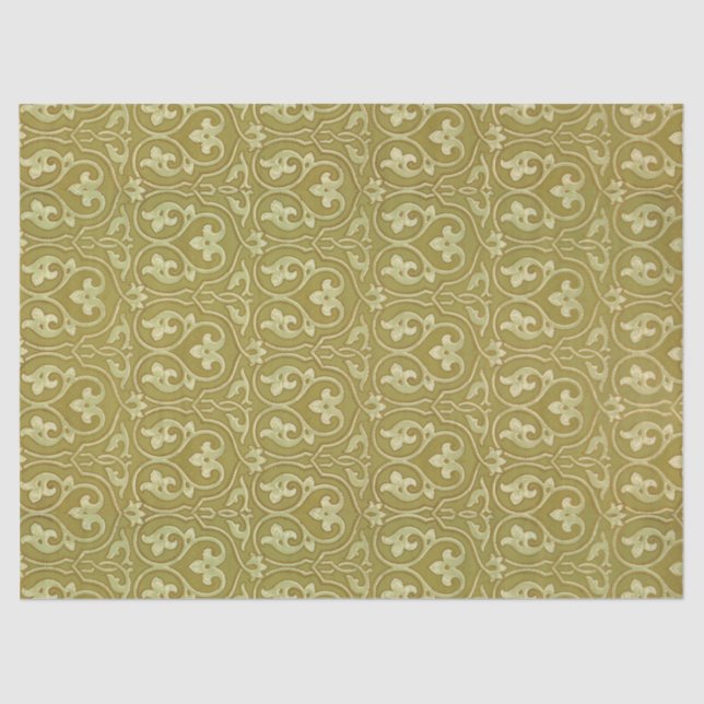Papel De Seda Sage Green e Dourada Art Nouveau Patterno (Frente )