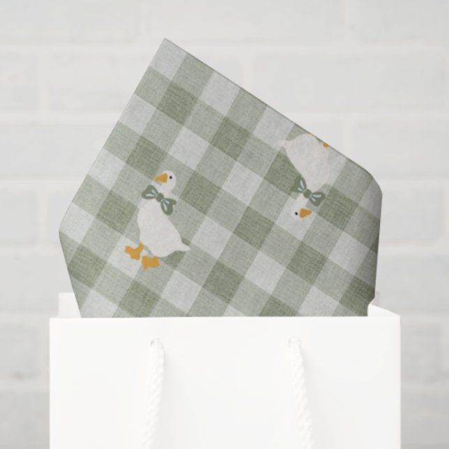 Papel De Seda Sage Green Gingham Goose Buffalo Check Baby Shower (Sacola de presentes)