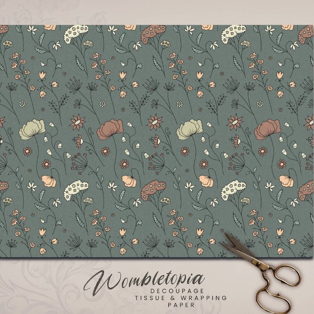 Papel De Seda Sage Green Meadow Blooms Eterno Floral (Criador carregado)