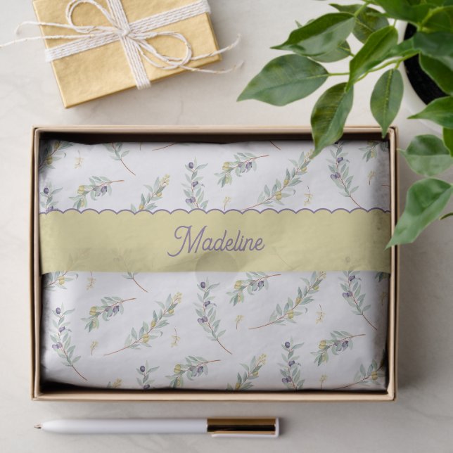 Papel De Seda Sage Green Olive Branch Monogram Name (Presente)