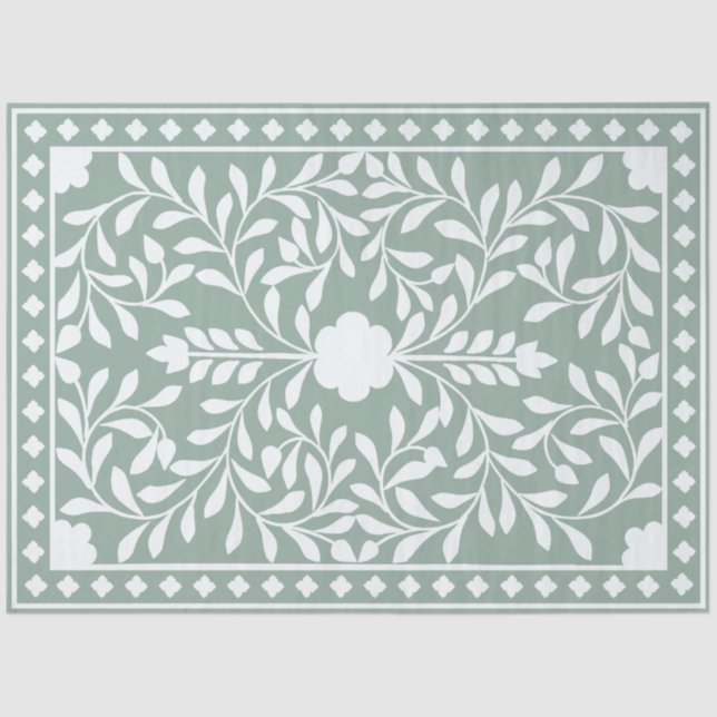 Papel De Seda Sage Green Traditional Bone Inlay Decoupage Paper (Frente )