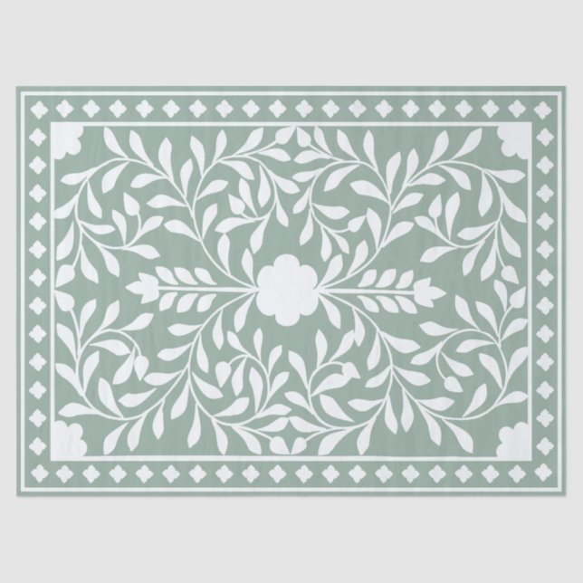 Papel De Seda Sage Green Traditional Bone Inlay Decoupage Paper (Frente )