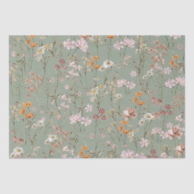 Papel De Seda Sage Green Wildflower Boho Bloom Garden Boho (Frente )
